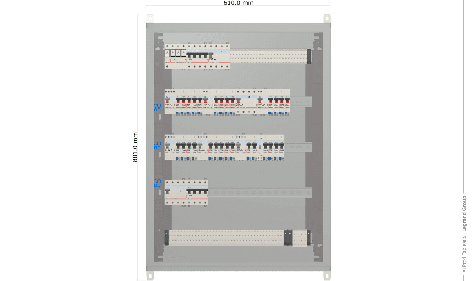 Plan d'implantation du tableau électrique (face avant)